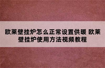 欧莱壁挂炉怎么正常设置供暖 欧莱壁挂炉使用方法视频教程